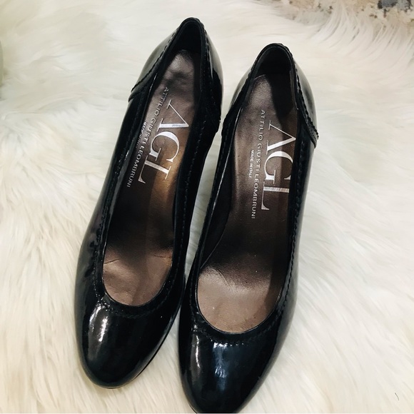 AGL Black Patent Leather Round Toe Heels Sz 39.5 - Picture 6 of 12